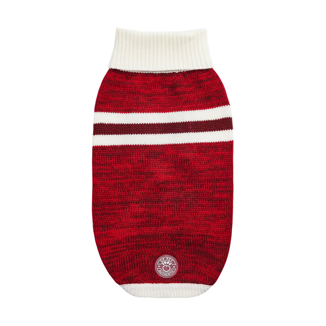 Red and white striped dog sweater on a white background