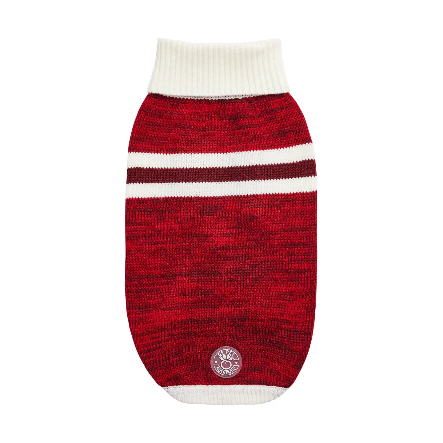Red and white striped dog sweater on a white background