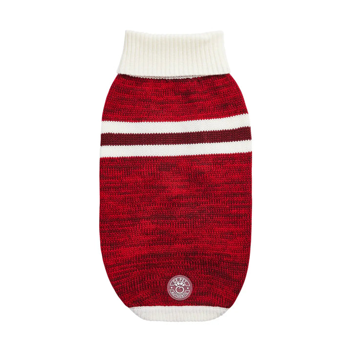 Red and white striped dog sweater on a white background