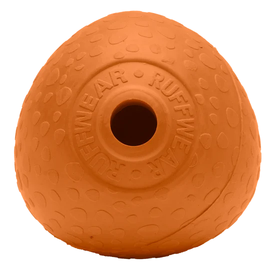 Orange dog toy with 'Ruffwear' branding on a white background
