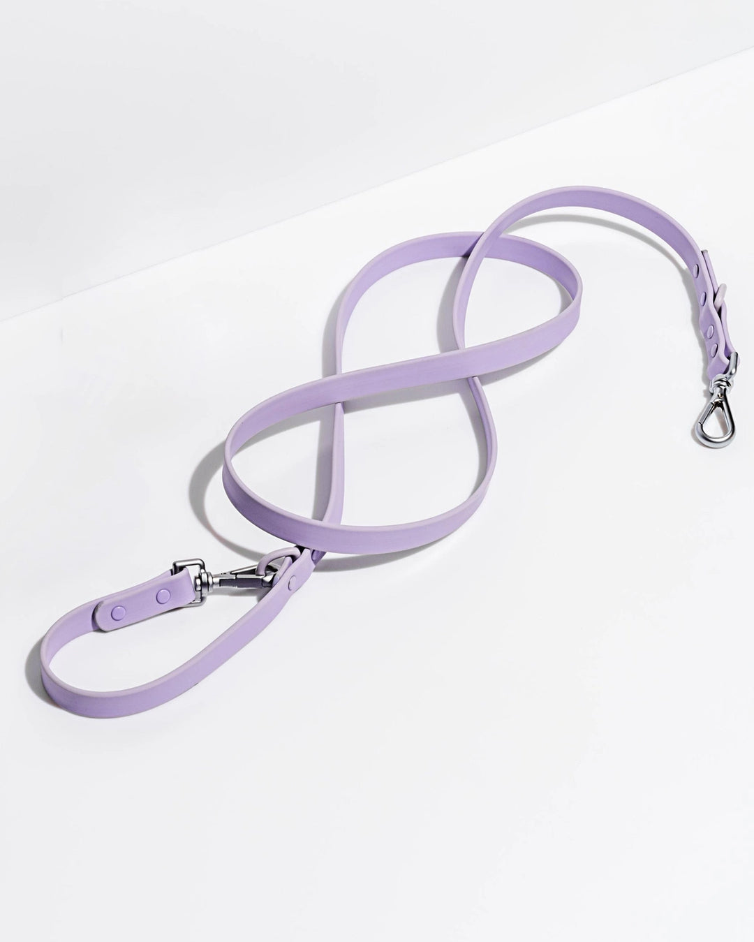 Lavender dog leash on a white background
