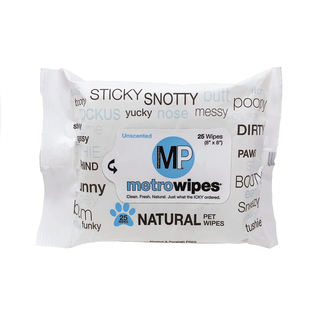 Package of Metro Wipes with text on a white background