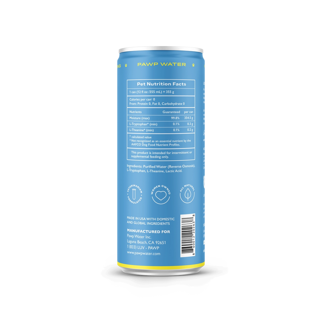 Pawp Water can with nutrition facts label on a white background