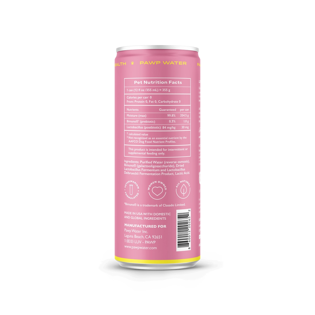 Pink can with nutrition facts label on a white background