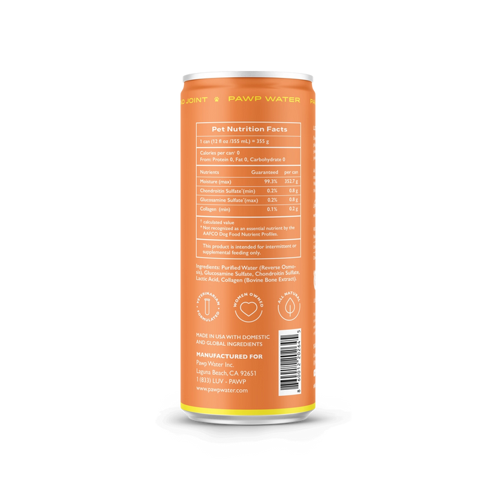 Orange can of PAWPAW Water with nutrition facts on a white background