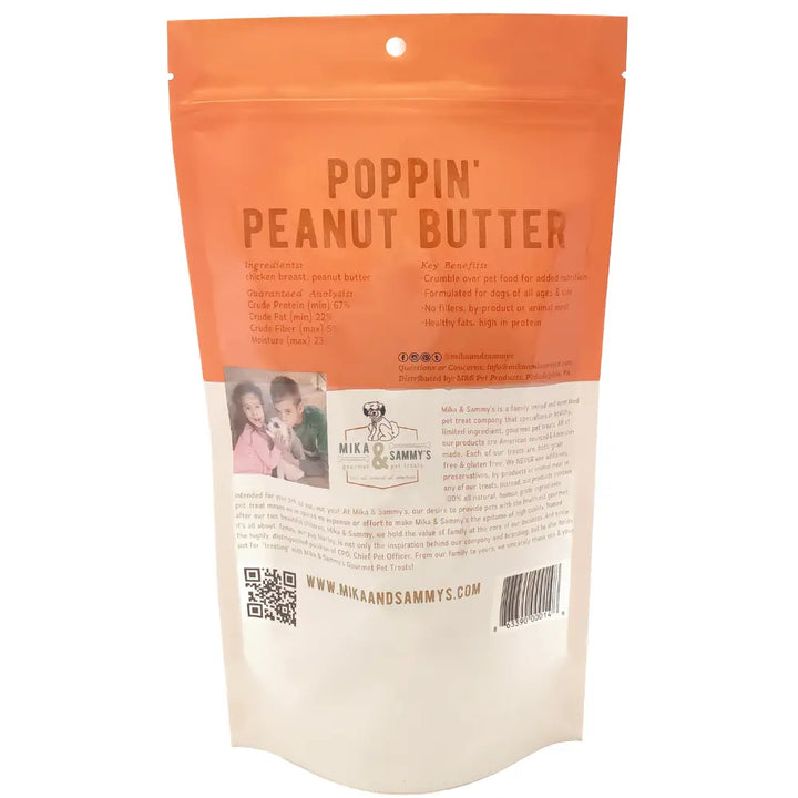 Poppin' Peanut Butter packaging with orange and white design