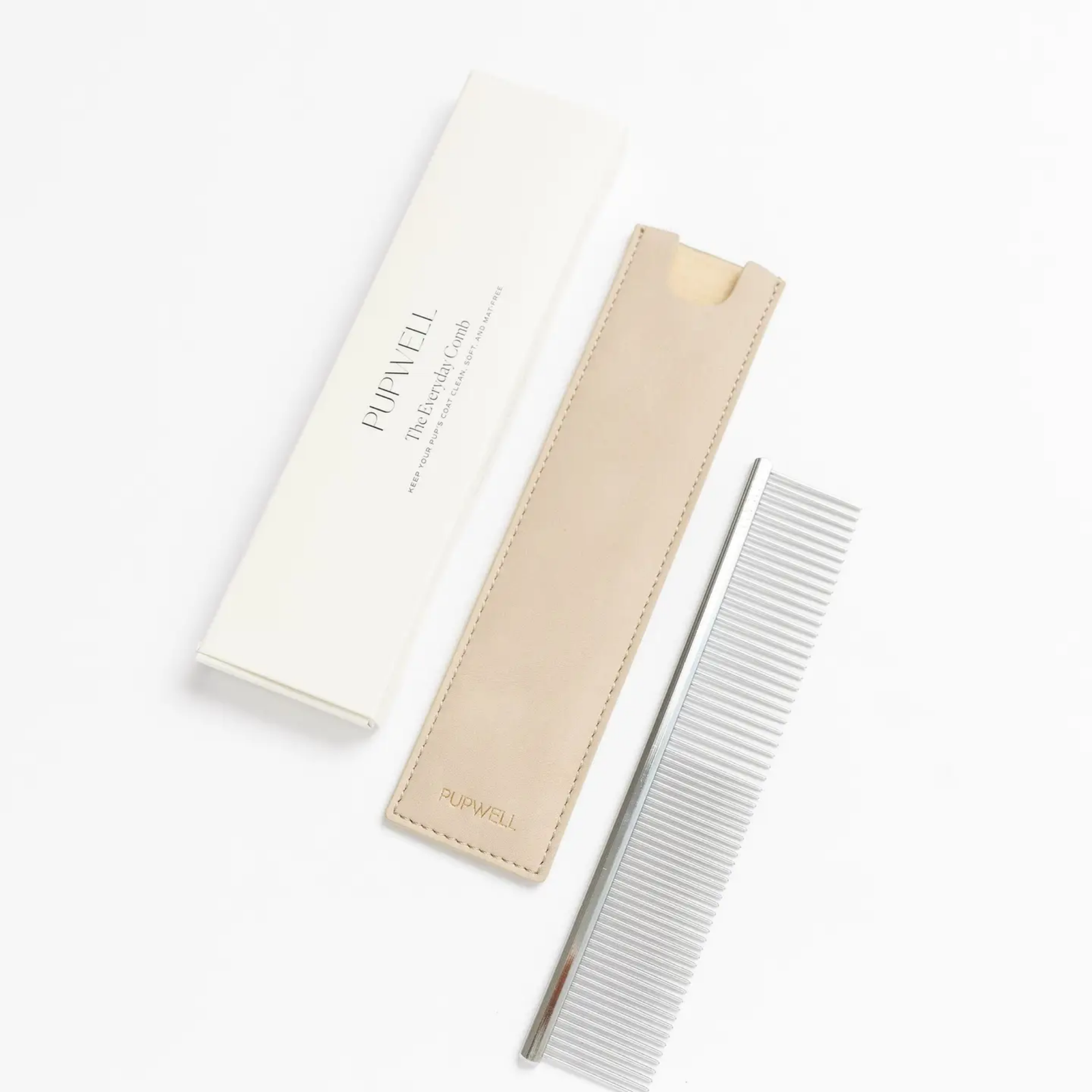 Comb and packaging with 'PUpwell' branding on a white background