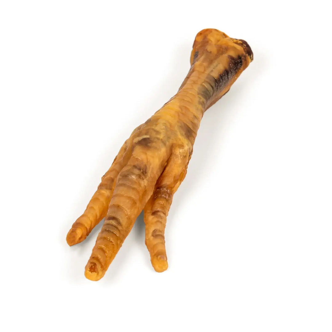 Brown textured chicken feet dog treat
