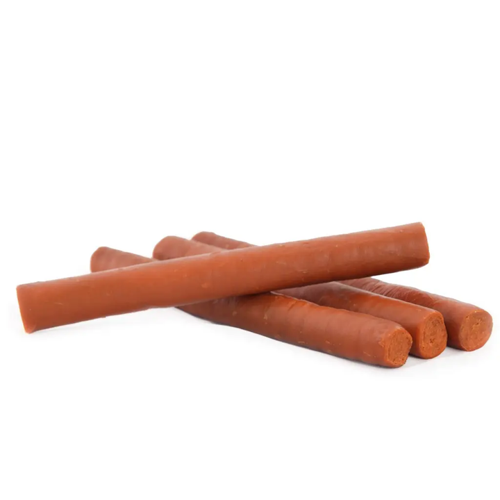  sweet potato slim Dog chew sticks on a white background