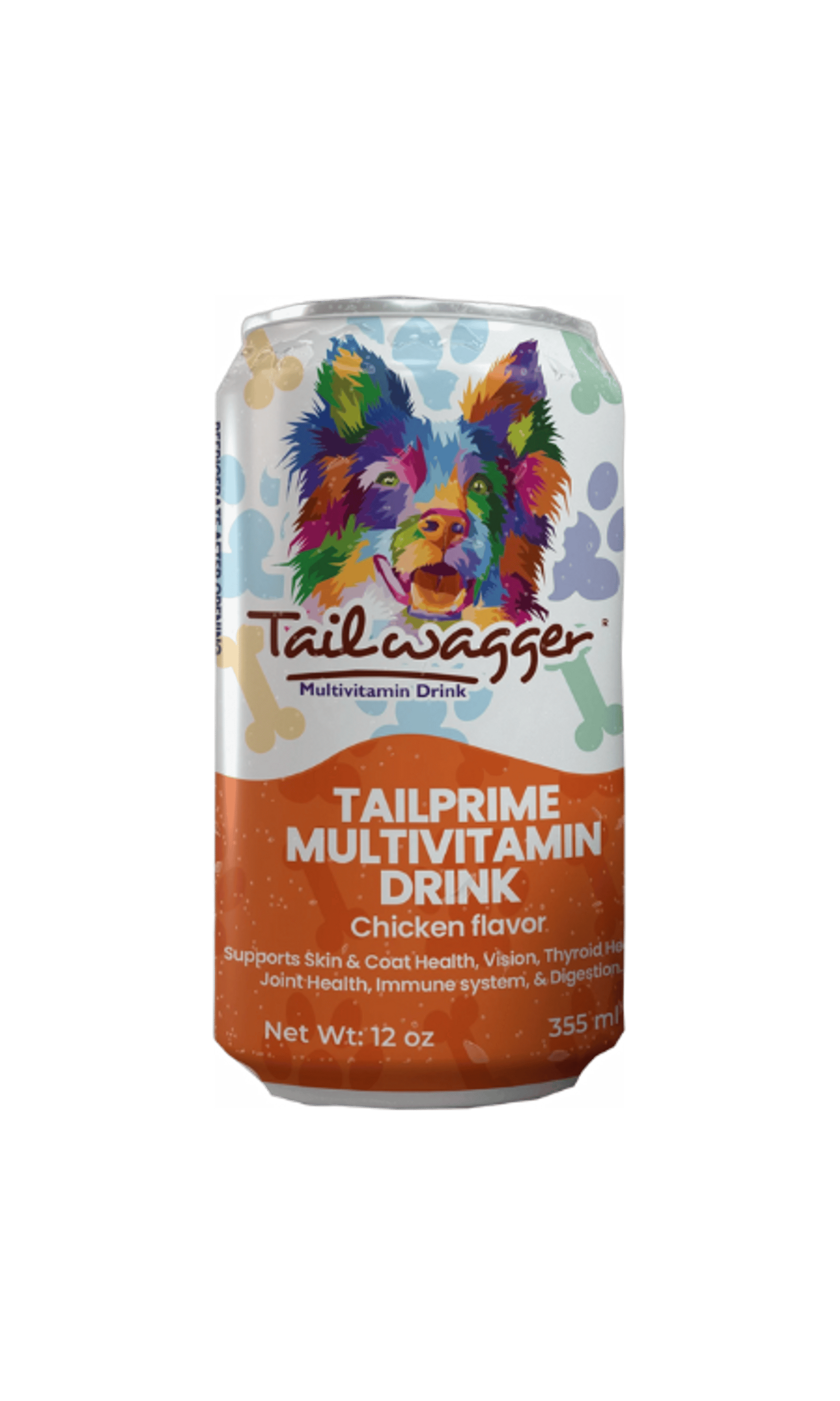Can of Tailwagger Tailprime Multivitamin Drink for dogs on a white background