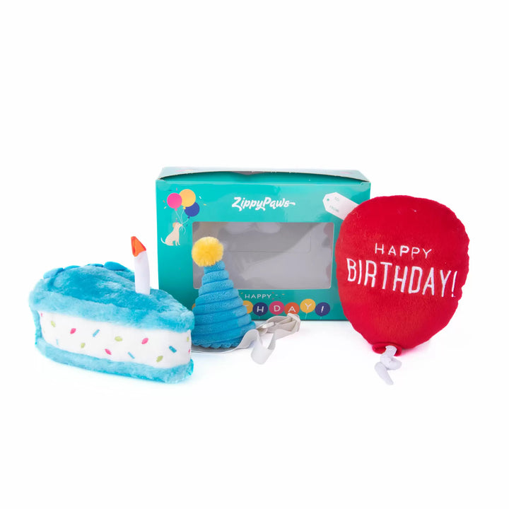 Pup Birthday Box Blue Plush, 3 pcs