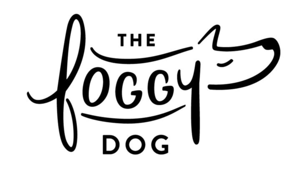 Logo of 'The Foggy Dog' based in California with a stylized dog face on a white background