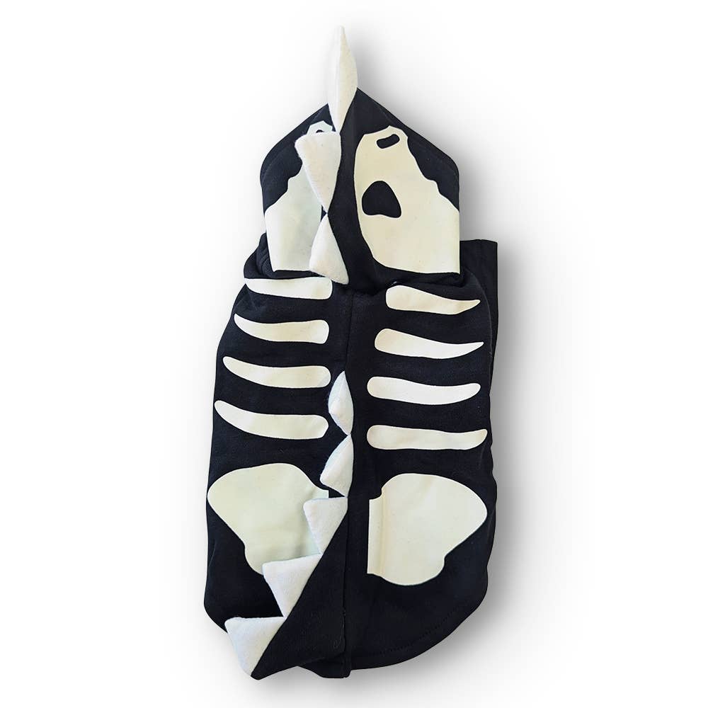 Black towel with white skeleton design on a white background