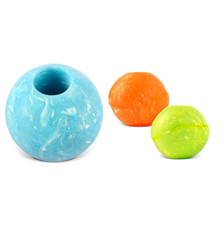 Three colorful zoomierex incrediballs on a white background